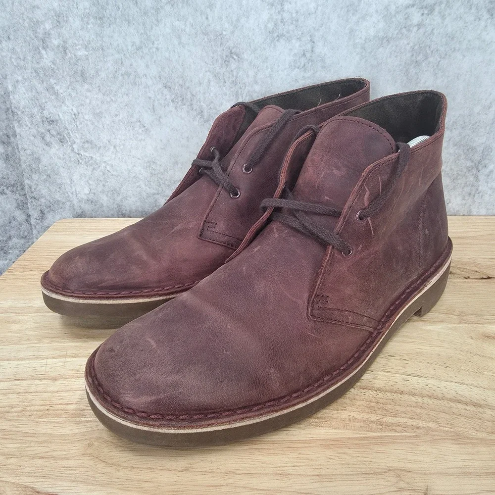 Clarks Bushacre 2 Boots Mens 10‎ Leather Chukka Aubergine Wine Ankle Lace Up